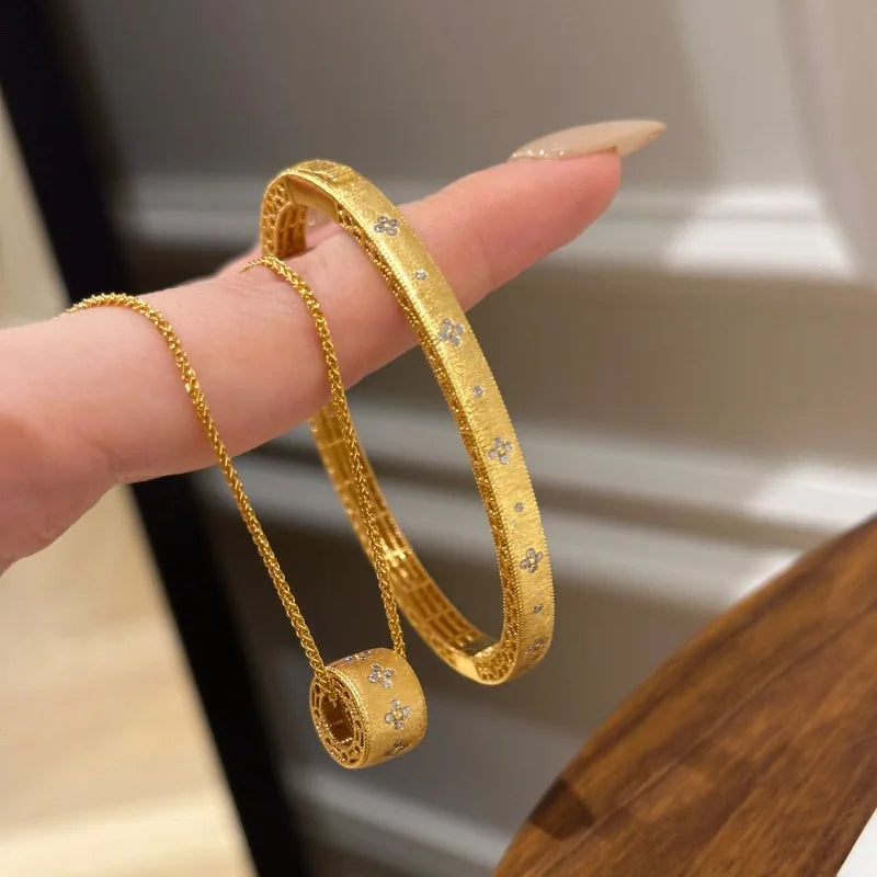 Vintage Matte Brushed White Flower Bangles for Women Beautiful and Unique Light Luxury Layered Bangles Wedding Jewelry Gift