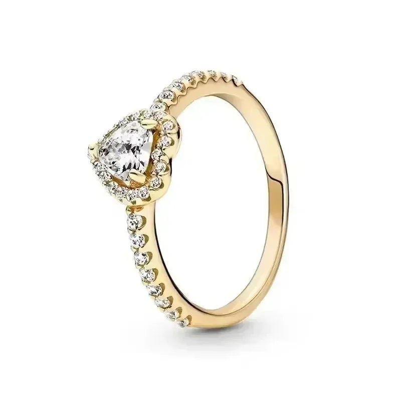 Hot Selling 925 Sterling Silver Exquisite Gold Series Ring, Sparkling Heart-Shaped Crown Ring, Fashionable Charm Jewelry Gift