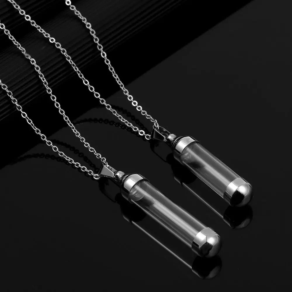 Clear Glass Vial Necklace Openable Screw Cap for Ash Sand Steel Chain Wishing Bottle Pendant Perfume Jars Necklace Lucky Charm