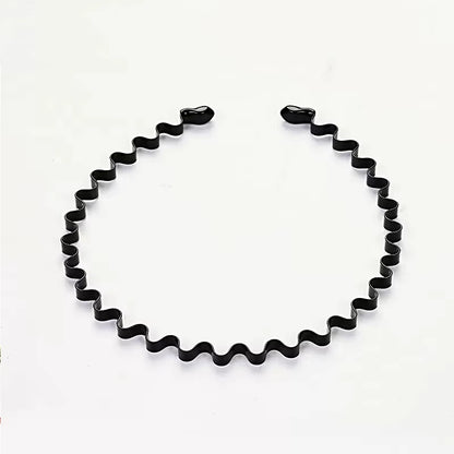 Unisex Black Elastic Non Slip Simple Metal Headbands for Men Women Wavy Hairband Spring Hair Hoop Fashion Hair Accessories