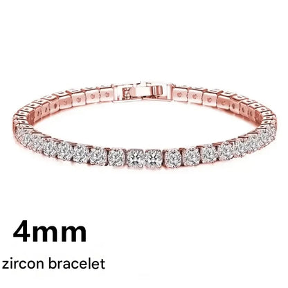 925 Silver Rose Gold Plated Tennis Bracelet 4Mm Shiny Zirconia Jewelry for Women Fashionable Classic Bangle Accessory
