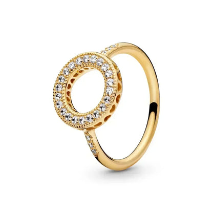Hot Selling 925 Sterling Silver Exquisite Gold Series Ring, Sparkling Heart-Shaped Crown Ring, Fashionable Charm Jewelry Gift