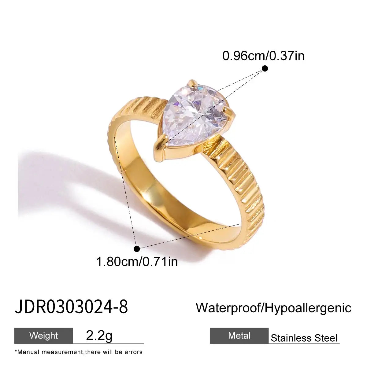 Minimalist 18K Gold Color Plated Stainless Steel Geometric Zircon Flower Ring Stackable Texture Ring Women'S Jewelry