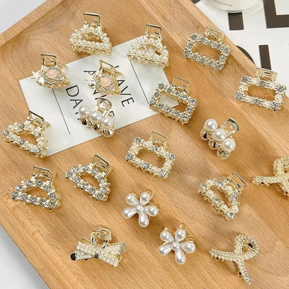 6/8/10Pcs/Set Small Rhinestone Pearls Geometric Metal Hair Claws for Women Girls Sweet Mini Hair Clips Hairpins Hair Accessories