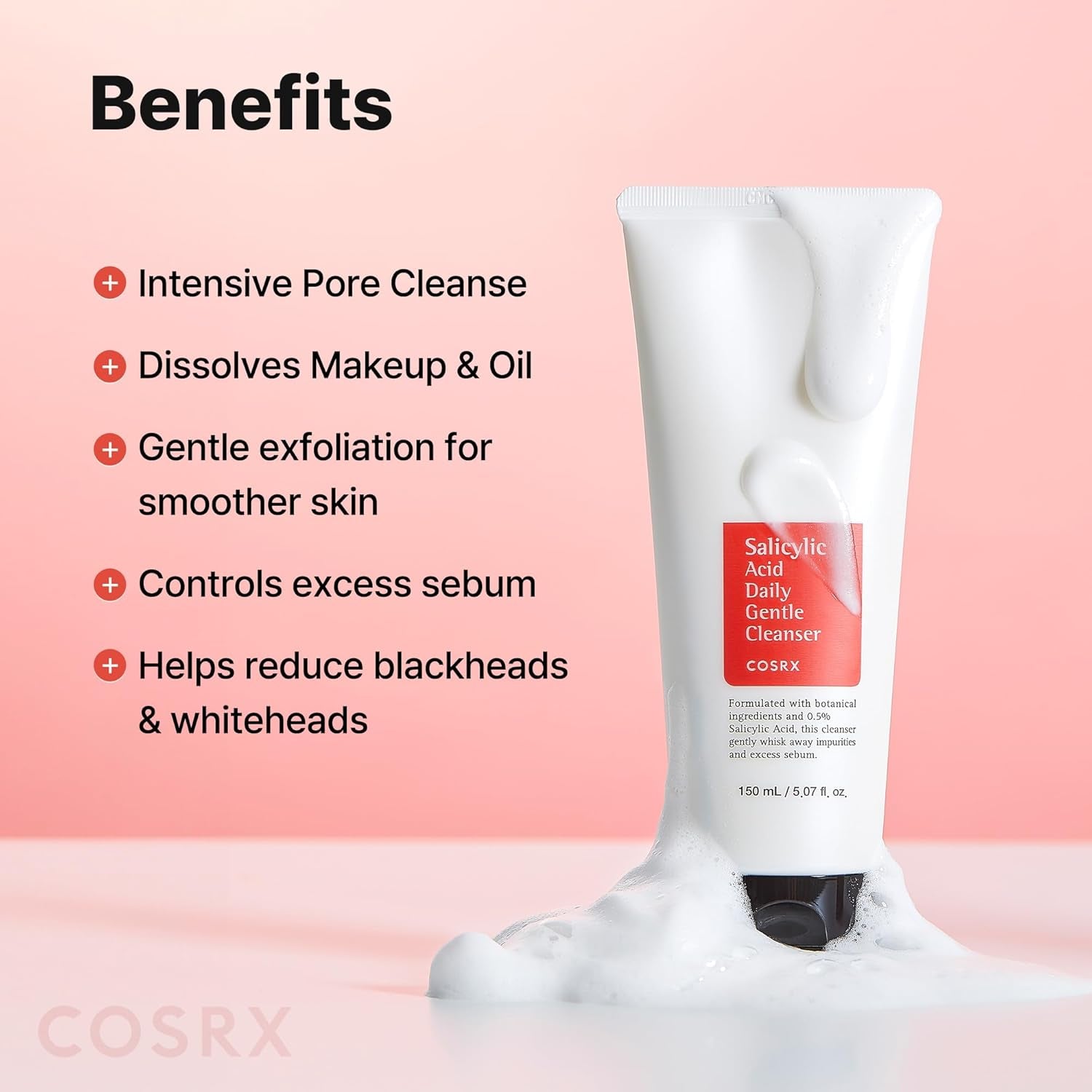 Salicylic Acid Daily Gentle Cleanser 150Ml, Deep Pore Cleansing Face Wash with 0.5% BHA, Exfoliating Korean Skincare for Blackheads & Excess Sebum Control