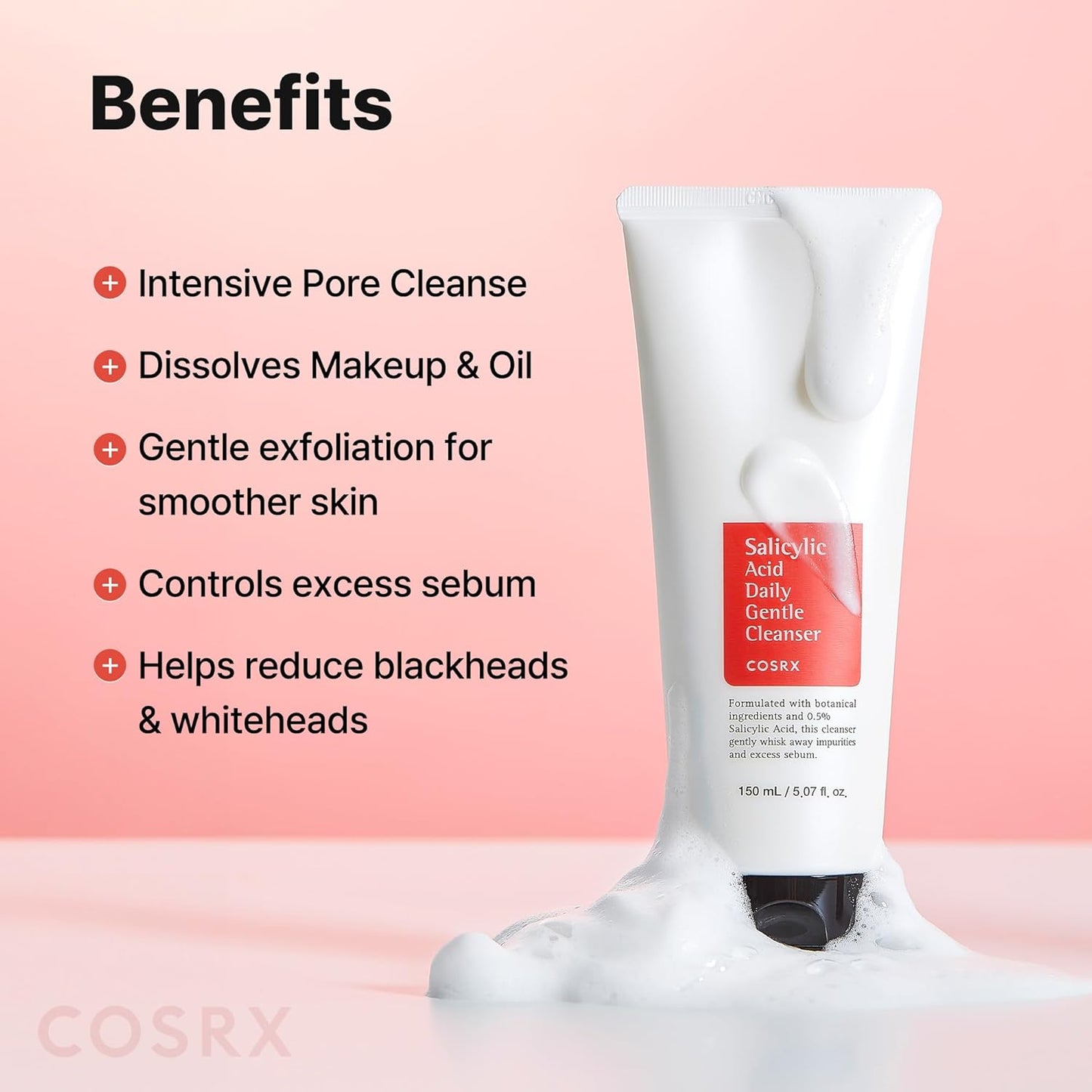 Salicylic Acid Daily Gentle Cleanser 150Ml, Deep Pore Cleansing Face Wash with 0.5% BHA, Exfoliating Korean Skincare for Blackheads & Excess Sebum Control