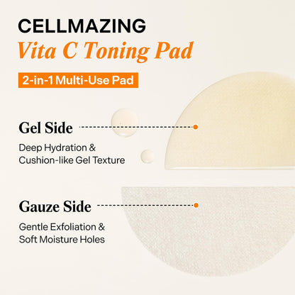CELLMAZING Vita C Toning Pad (70 Pads) | Daily Exfoliating & Glow Pads for Smooth, Even Skin | 5D Vitamin C, Niacinamide, Glutathione Liposome, PHA | Korean Skin Care