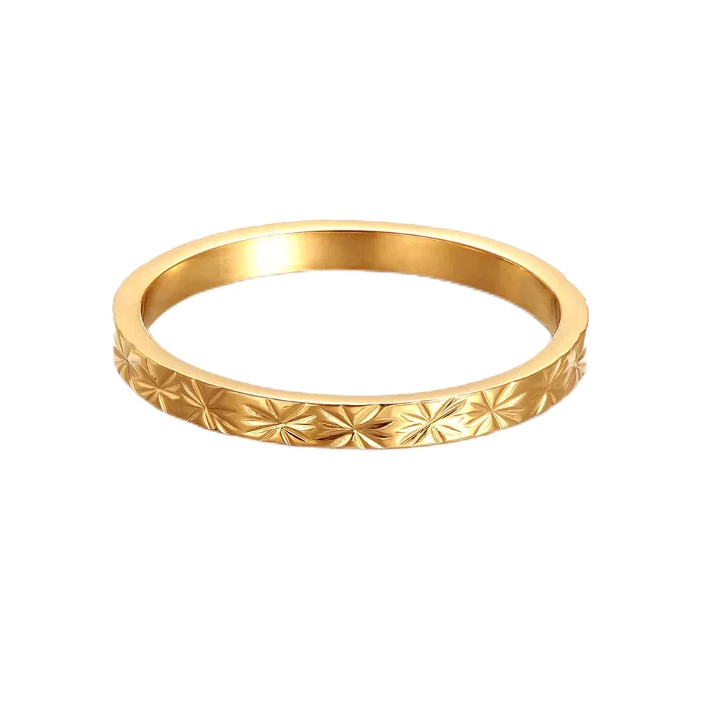 Stainless Steel Rings for Women Golden Stackable Starburst Textured Pattern Minimalist Delicate Finger Tail Joint Jewelry