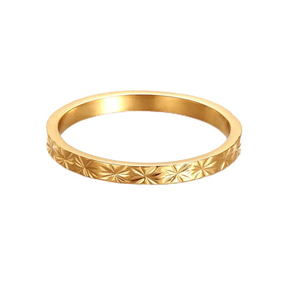Stainless Steel Rings for Women Golden Stackable Starburst Textured Pattern Minimalist Delicate Finger Tail Joint Jewelry