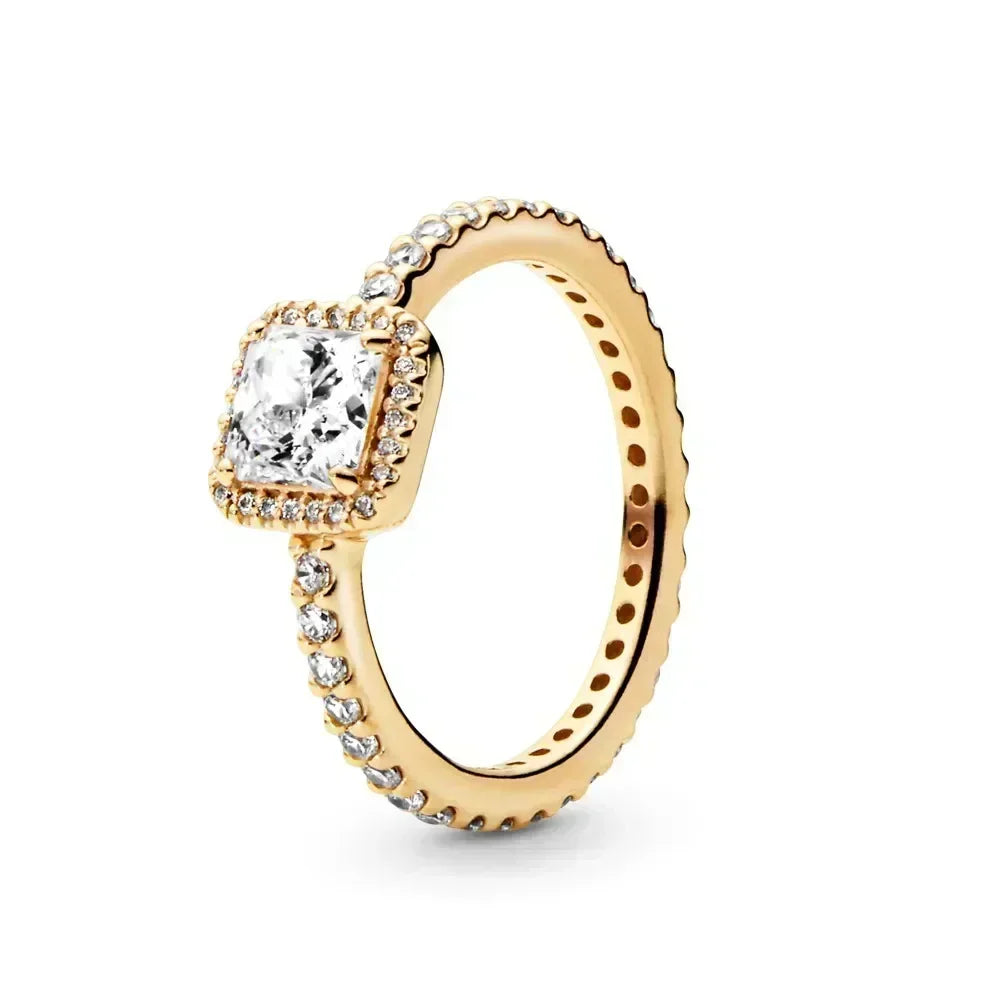 Hot Selling 925 Sterling Silver Exquisite Gold Series Ring, Sparkling Heart-Shaped Crown Ring, Fashionable Charm Jewelry Gift