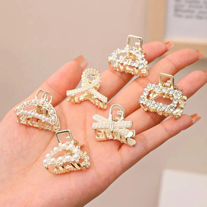 6/8/10Pcs/Set Small Rhinestone Pearls Geometric Metal Hair Claws for Women Girls Sweet Mini Hair Clips Hairpins Hair Accessories