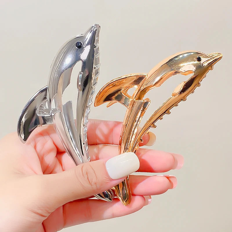 New Women Elegant Gold Silver Dolphin Shape Metal Hair Claw Lady Solid Color Hair Clip Headband Hairpin Fashion Hair Accessories