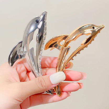 New Women Elegant Gold Silver Dolphin Shape Metal Hair Claw Lady Solid Color Hair Clip Headband Hairpin Fashion Hair Accessories