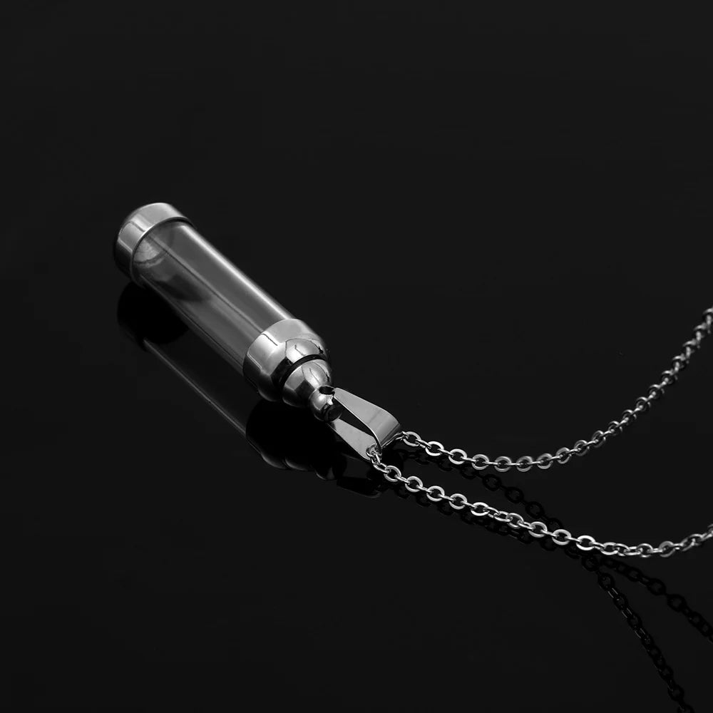 Clear Glass Vial Necklace Openable Screw Cap for Ash Sand Steel Chain Wishing Bottle Pendant Perfume Jars Necklace Lucky Charm