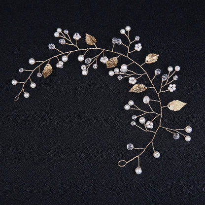 Pearl Flower Headband Tiaras Crowns Girls Silver Gold Color Leaf Headpiece Bridal Hair Jewelry Elegant Wedding Hair Accessories