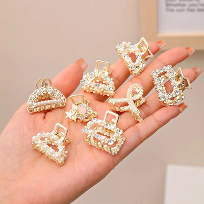6/8/10Pcs/Set Small Rhinestone Pearls Geometric Metal Hair Claws for Women Girls Sweet Mini Hair Clips Hairpins Hair Accessories