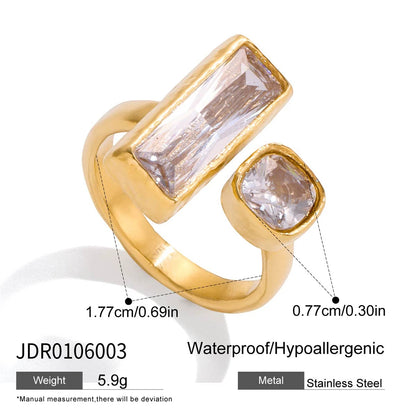 Minimalist 18K Gold Color Plated Stainless Steel Geometric Zircon Flower Ring Stackable Texture Ring Women'S Jewelry