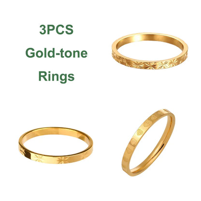 Stainless Steel Rings for Women Golden Stackable Starburst Textured Pattern Minimalist Delicate Finger Tail Joint Jewelry
