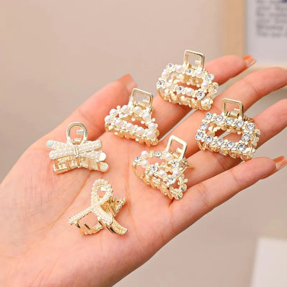 6/8/10Pcs/Set Small Rhinestone Pearls Geometric Metal Hair Claws for Women Girls Sweet Mini Hair Clips Hairpins Hair Accessories