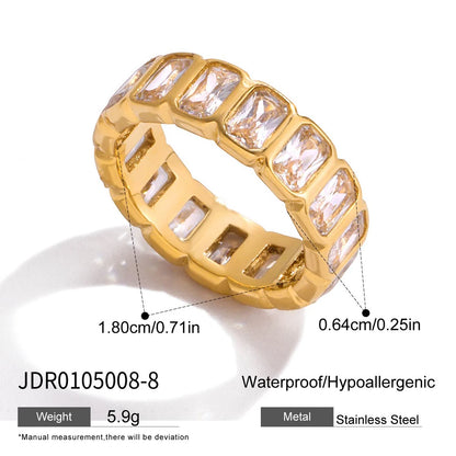 Minimalist 18K Gold Color Plated Stainless Steel Geometric Zircon Flower Ring Stackable Texture Ring Women'S Jewelry