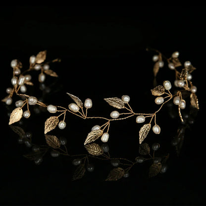 Pearl Flower Headband Tiaras Crowns Girls Silver Gold Color Leaf Headpiece Bridal Hair Jewelry Elegant Wedding Hair Accessories