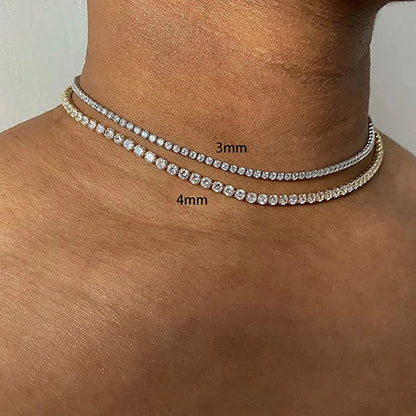 Tennis Choker Necklaces Women Hiphop Iced Out AAA+ Cubic Zirconia Gold Color Crystal Chain Female Jewelry on the Neck OHN099