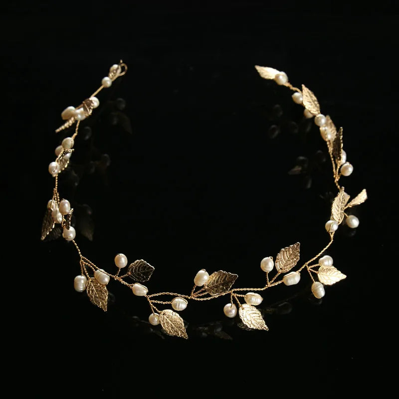Pearl Flower Headband Tiaras Crowns Girls Silver Gold Color Leaf Headpiece Bridal Hair Jewelry Elegant Wedding Hair Accessories