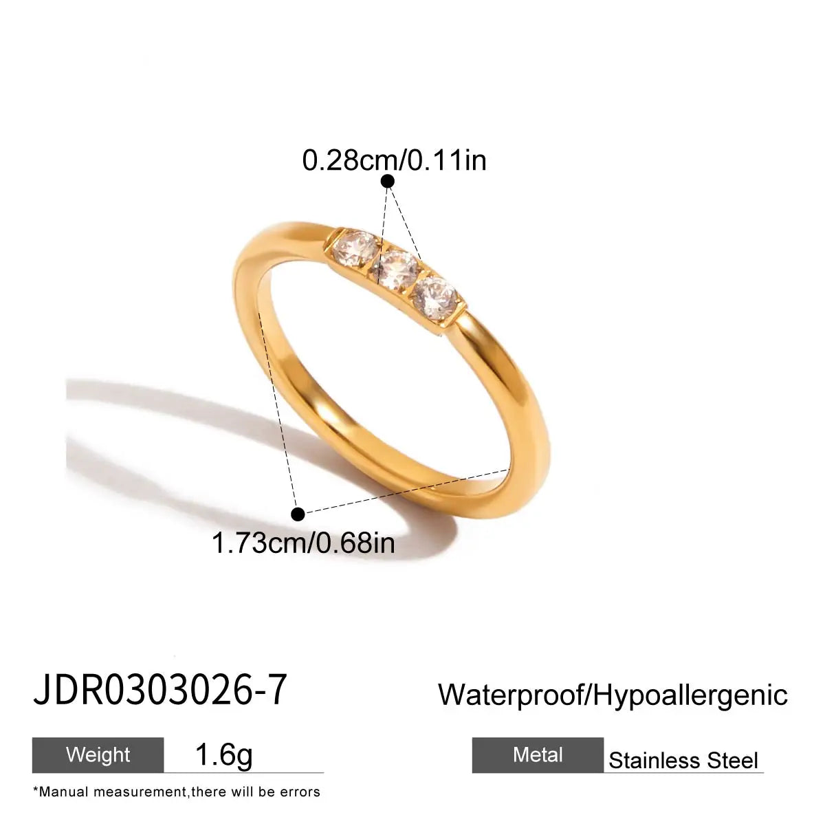 Minimalist 18K Gold Color Plated Stainless Steel Geometric Zircon Flower Ring Stackable Texture Ring Women'S Jewelry