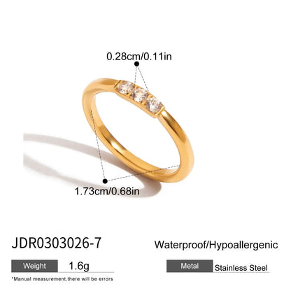 Minimalist 18K Gold Color Plated Stainless Steel Geometric Zircon Flower Ring Stackable Texture Ring Women'S Jewelry