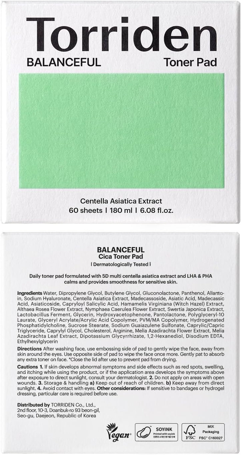 Balanceful Toner Pads | 60Pcs | Soothes and Exfoliates Rough Texture in Oily Sensitive Skin, 5D CICA Complex, Lhas, Korean Skincare