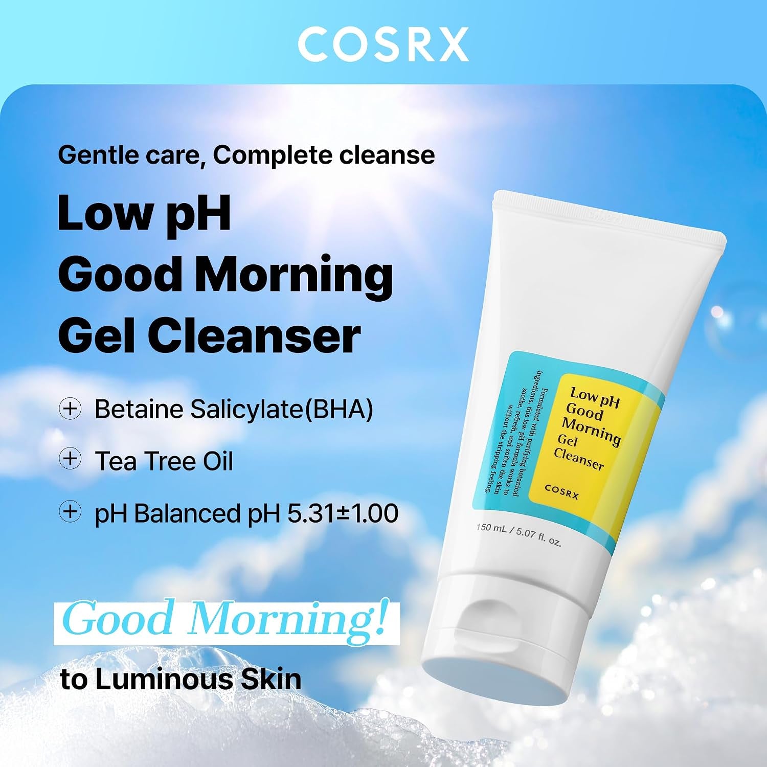 Low Ph Good Morning Gel Cleanser, 5.07 Fl.Oz / 150Ml | Mild Face Cleanser | Korean Skin Care for Acne Prone Skin, PH Balancing, anti Acne, Breakouts Treatment