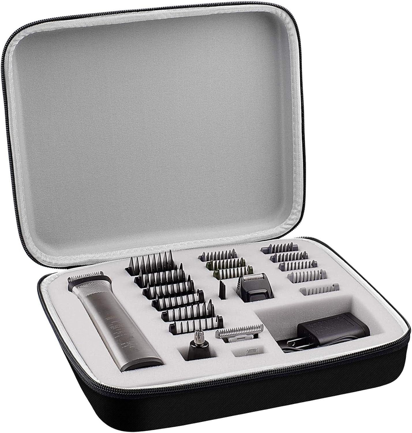 Large Hard Case for Philips Norelco Multigroom 7000 5000, Case Only | Custom Foam Slots Reduce Clutter for Men'S Grooming Kit Storage, Roomy Bathroom or Drawer Storage, Gray Inner