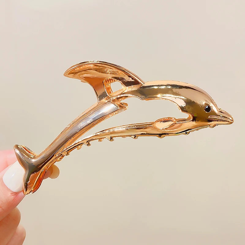 New Women Elegant Gold Silver Dolphin Shape Metal Hair Claw Lady Solid Color Hair Clip Headband Hairpin Fashion Hair Accessories