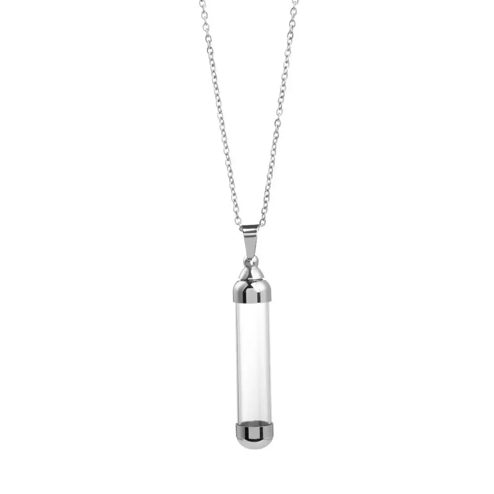 Clear Glass Vial Necklace Openable Screw Cap for Ash Sand Steel Chain Wishing Bottle Pendant Perfume Jars Necklace Lucky Charm