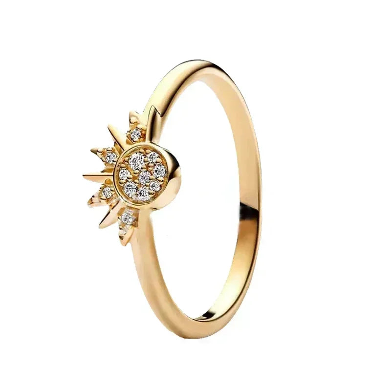 Hot Selling 925 Sterling Silver Exquisite Gold Series Ring, Sparkling Heart-Shaped Crown Ring, Fashionable Charm Jewelry Gift