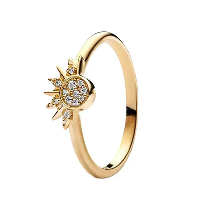 Hot Selling 925 Sterling Silver Exquisite Gold Series Ring, Sparkling Heart-Shaped Crown Ring, Fashionable Charm Jewelry Gift