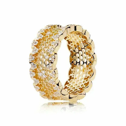 Hot Selling 925 Sterling Silver Exquisite Gold Series Ring, Sparkling Heart-Shaped Crown Ring, Fashionable Charm Jewelry Gift