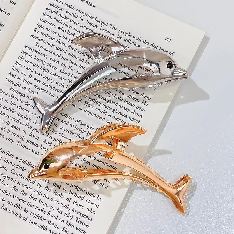 New Women Elegant Gold Silver Dolphin Shape Metal Hair Claw Lady Solid Color Hair Clip Headband Hairpin Fashion Hair Accessories