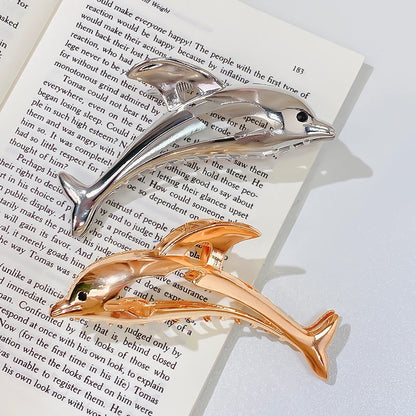 New Women Elegant Gold Silver Dolphin Shape Metal Hair Claw Lady Solid Color Hair Clip Headband Hairpin Fashion Hair Accessories