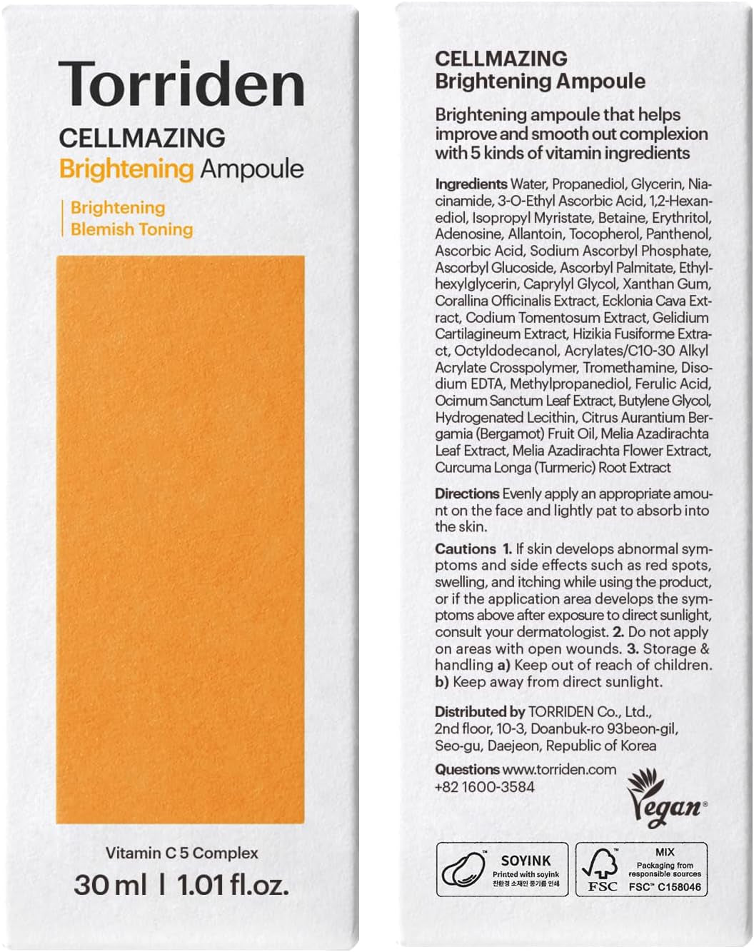 Cellmazing Brightening Ampoule Brightening Blemish Toning Vitamin C 5 Complex 30Ml