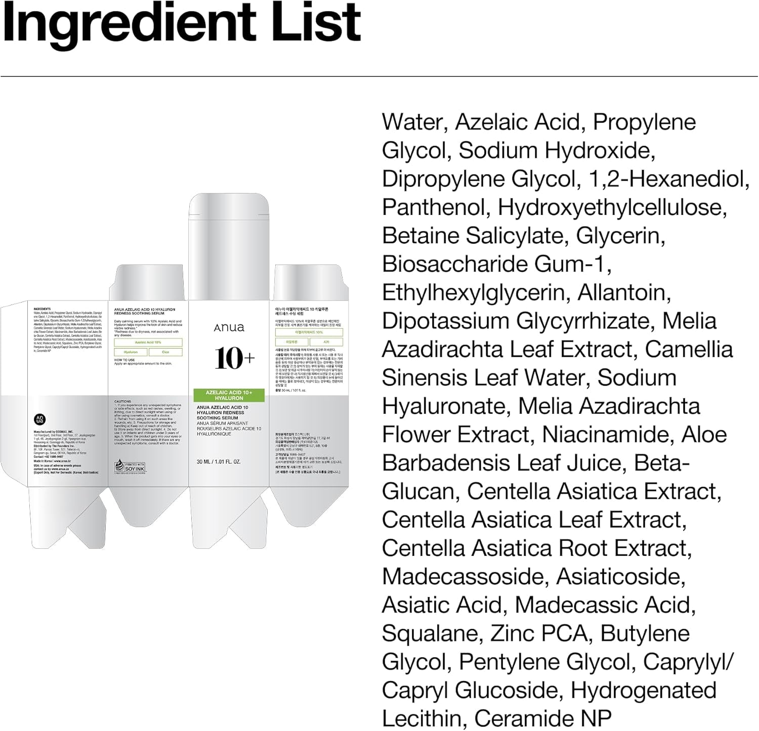 Azelaic Acid 10 Hyaluron Redness Soothing Serum, Facial Serum for Blemish-Prone & Oily-Prone Skin, Lightweight & Hydrating Blemish Care, Hyaluronic Acid, Korean Skincare, 30Ml
