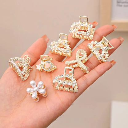 6/8/10Pcs/Set Small Rhinestone Pearls Geometric Metal Hair Claws for Women Girls Sweet Mini Hair Clips Hairpins Hair Accessories