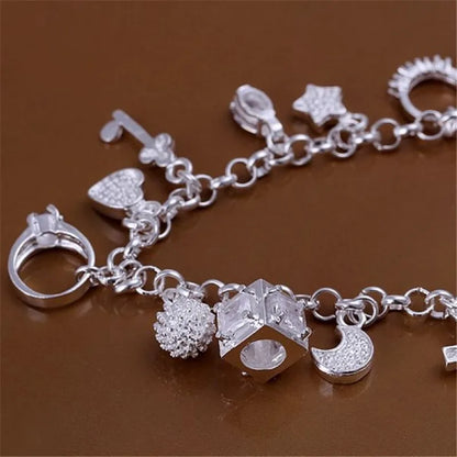 925 Sterling Silver Hot Sale Valentine Gift Charm Color Jewelry Fashion Bracelets Cute Women Lady Wedding Charms