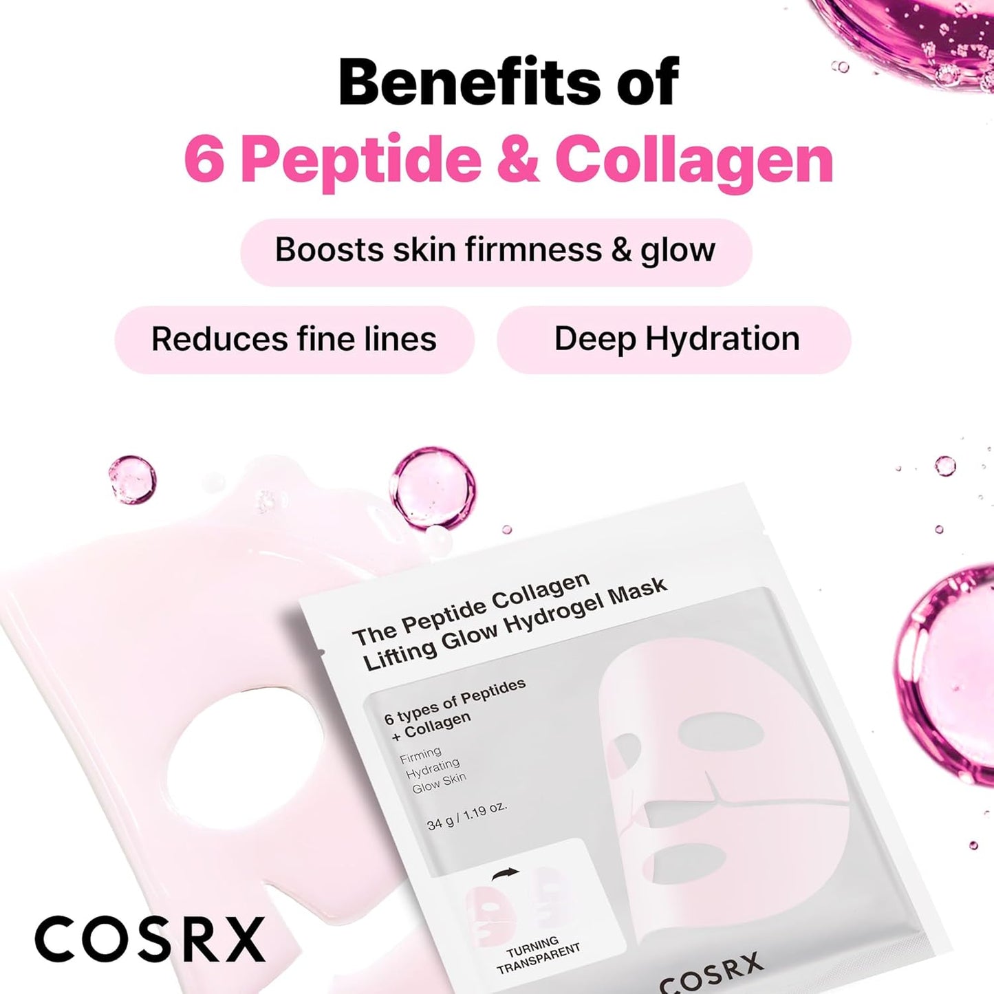 Peptide Collagen Lifting Glow Hydrogel Face Masks Skincare, Korean Collagen Face Mask, Overnight Lifting Care, Glass Glow Face Mask for Deep Hydration, Korean Skincare, Pack of 3