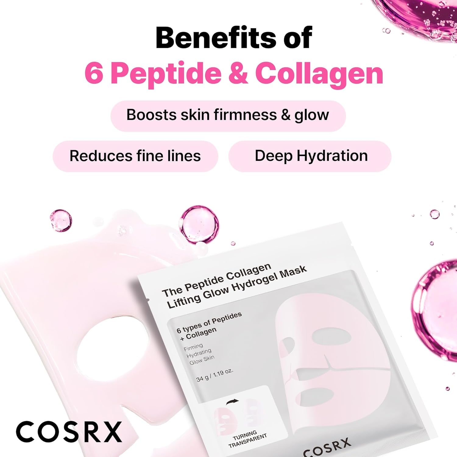 Peptide Collagen Lifting Glow Hydrogel Face Masks Skincare, Korean Collagen Face Mask, Overnight Lifting Care, Glass Glow Face Mask for Deep Hydration, Korean Skincare, Pack of 3