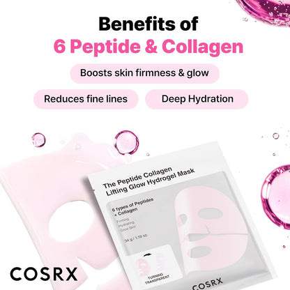 Peptide Collagen Lifting Glow Hydrogel Face Masks Skincare, Korean Collagen Face Mask, Overnight Lifting Care, Glass Glow Face Mask for Deep Hydration, Korean Skincare, Pack of 3