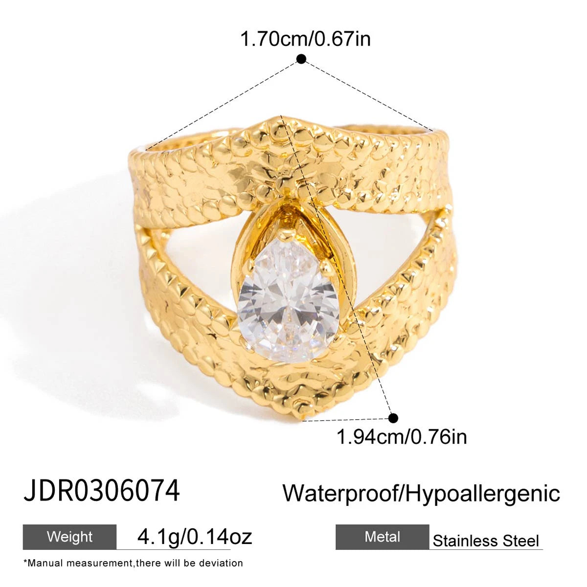 Minimalist 18K Gold Color Plated Stainless Steel Geometric Zircon Flower Ring Stackable Texture Ring Women'S Jewelry