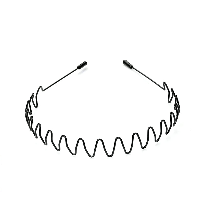 Unisex Black Elastic Non Slip Simple Metal Headbands for Men Women Wavy Hairband Spring Hair Hoop Fashion Hair Accessories