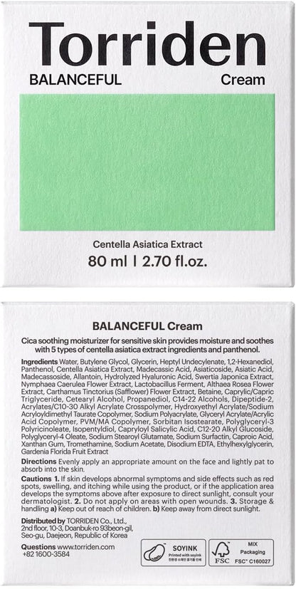 Balanceful Cream | 80Ml | Soothing and Nourishing Moisturiser for Oily and Sensitive Skin, 5D Cica Complex, Korean Skincare