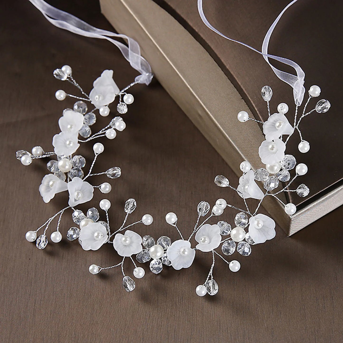 Pearl Flower Headband Tiaras Crowns Girls Silver Gold Color Leaf Headpiece Bridal Hair Jewelry Elegant Wedding Hair Accessories